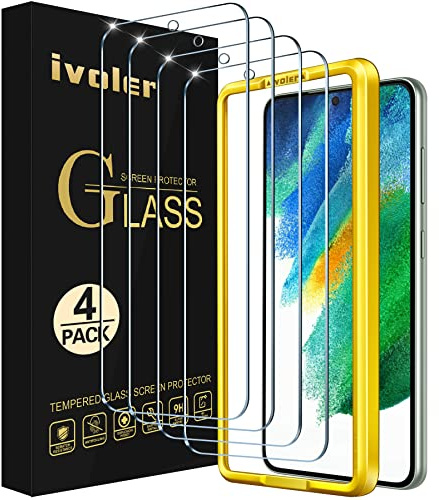 ivoler 4 Stück Schutz Glas für Samsung Galaxy S21 FE 5G / 4G (Nicht für Samsung Galaxy S21), Schutzfolie Mit Positionierhilfe, 9H Härte, Anti-Kratz, HD Klar, Anti-Bläschen