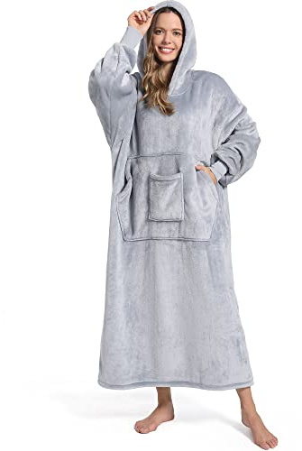 FUSSEDA Übergroße Tragbare Decke Sweatshirt, Super Dicke Warme Sherpa Fleece Kuscheldecke Hoodie mit Taschen und Ärmeln für Erwachsene und Kinder