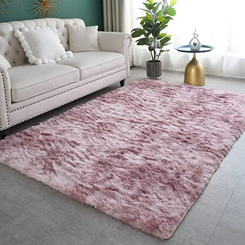 ROHATIM Teppich Flur 80 x 150 cm rosa lila Waschbar Rutschfester Hochflorteppich Schlafzimmer Kinderzimmer Flauschiger Teppiche