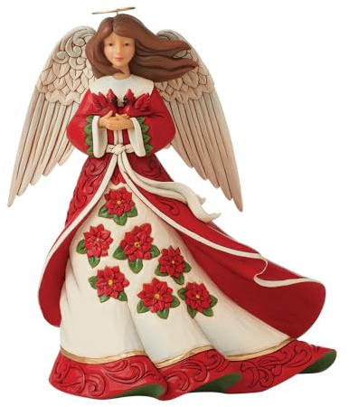 Enesco Jim Shore Heartwood Creek Christmas Angel with Cardinals and Poinsettias Figurine, 8.66 Inch, Multicolor
