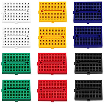 VooGenzek 12 PCS 170 Tie Points Mini Breadboard Kit, SYB-170 Solderless Prototype Kit, for Arduino and Raspberry PI Projects (6 Different Color with Double Sided Tape)