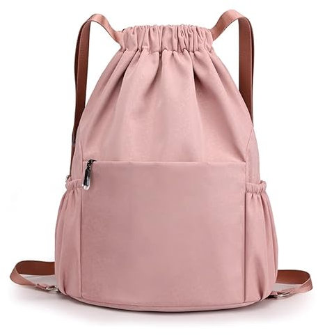 Turnbeutel Kordelzug Wasserdicht Sportbeutel, Oxford-Stoff Turnbeutel Sportbeutel Rucksack mit Innentasche für Sport, Reisen,Gym, Kordelzug Turnbeutel für Damen Herren (Rosa)