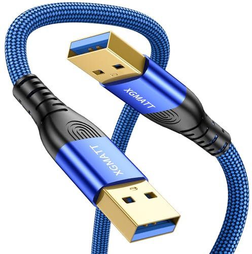 XGMATT USB Kabel 2M,5Gbps High Speed Transfer USB Typ A Stecker auf Stecker Kabel,USB 3.0 A auf A Datenkabel geflochten kompatibel mit HDD, Drucker, Kamera, externe Festplatte, DVD, Blau