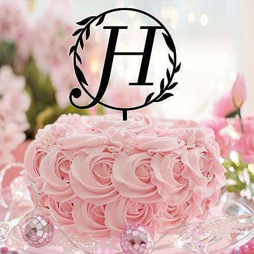 Initial Letter H Cake Topper Alphanumerisch Personalisierte Monogramm Cupcake Topper Monogramm Kranz Schwarz Acryl Schwarz Hochzeit Brautdusche Dekoration Supplies Lustige Geschenke für Erwachsene