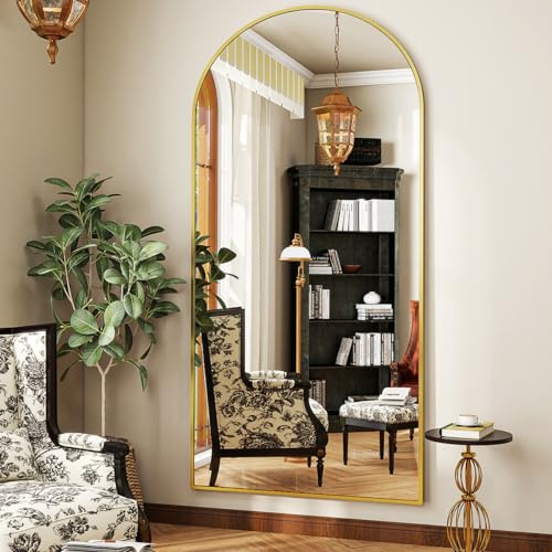 BEAUTYPEAK 71x30 Arch Full Body Floor Mirror, Full Length Mirror Wall Mirrors Hanging or Leaning Arched-Top with Stand for Bedroom, Dressing Room, Gold