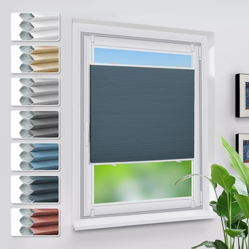 Grandekor Verdunklungsplissee Wabenplissee ohne Bohren Weiß-Blau 70x130cm (BxH) Klemmfix Plissee ohne Bohren Verdunkelung Thermo Rollo Wärmedämmung, Privatsphäre - & Sonnenschutz