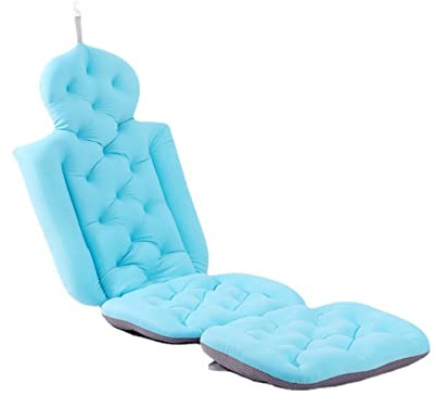 Vuxen badkudde för badkar, helkroppsmatta snabbtorkande ergonomisk nackstödskudde (blå med sugkopp, 40 cm x 66 cm x 65 cm)