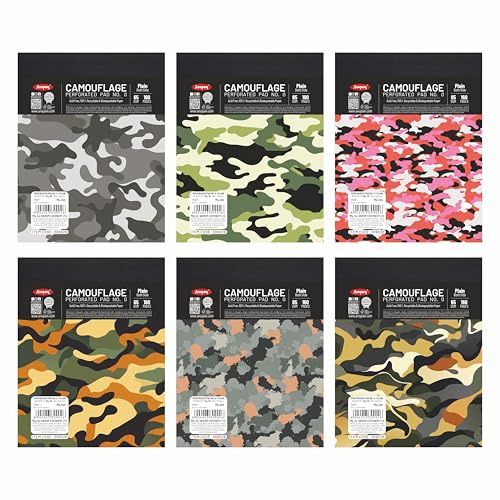 Anupam Bloc de notas de camuflaje de 11 x 14 cm, papel liso, 65 g/m², 80 hojas, cuaderno microperforado con tablero trasero fuerte para escuela, universidad, oficina, negocios (tamaño: 0, paquete de 6