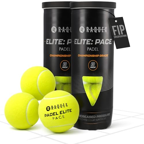 Raquex Elite Padel Balls – 3, 6, 9 or 120 Balls - Two Pressure/Speed Options - For All Court Surfaces - FIP Approved (Elite Pace, 2 Tubes)