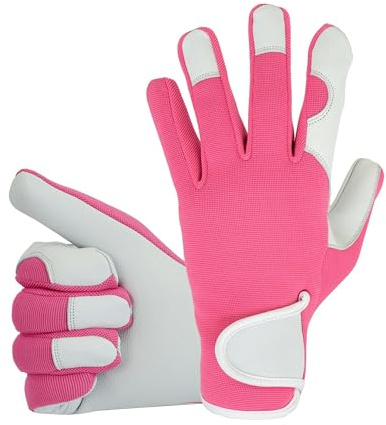 COLOURLINX Guantes de jardinería de cuero para mujeres y adultos, a prueba de espinas, guantes de trabajo de jardín, trabajo seguro, calidad premium, protección transpirable duradera (rosa, L)