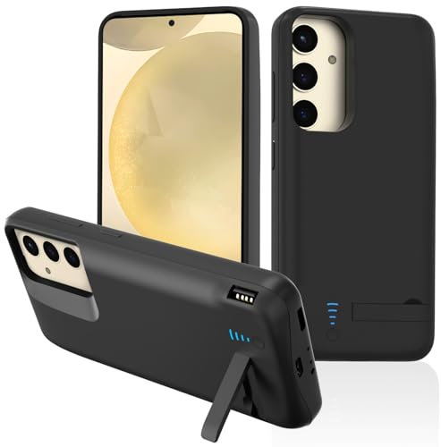 Gladgogo Akkuhülle für Samsung Galaxy S24/S25,(5000mAh),Akku Hülle Wiederaufladbares Ladegerät mit Ständer,Handyhülle Batterie Schutzhülle Power Bank Akku Case, Schwarz