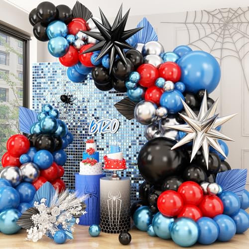 Blue Red Black Balloon Arch,Balloon Garland with Star Foil Balloons Metallic Silver Balloons for Boys Baby Shower Birthday Party Decorations