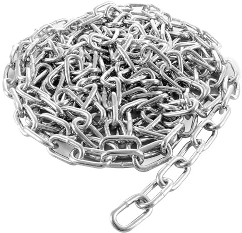 ASelected 5M Heavy Duty Galvanized Chain 5Mm Stainless Steel Chain Links, Gate Chain Lock for Outdoor Fences, Pet Cages, Horse Goat Cow Corral Supplies,Silver