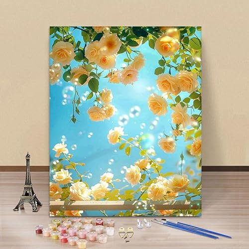 Malen Nach Zahlen Erwachsene Landschaft, Blume Malen Nach Zahlen für Erwachsene, DIY Ölgemälde Leinwand Set mit Pinsels und Farbe, Als Geburtstag Weihnachten Geschenk für Frauen Home Deko 20x30 cm