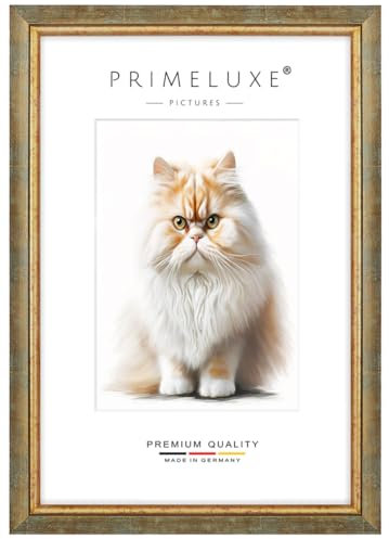 PrimeLuxe Massiv Holz Bilderrahmen nach Maß 30 x 90 cm in Türkis Gold | Größe wählbar | mit entspiegeltem Acrylglas | Rahmen für Poster | Puzzle | Foto collage
