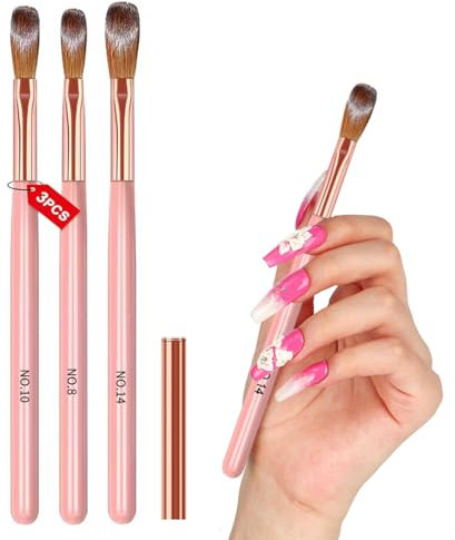 3Pcs Acrylic Nail Brush Set for Acrylic Powder Acrylic Brushes for Nails Nail Brush Set Nail Carving Tool Women Gift Set Size 8/10/14 Acrylic Brush Durable Brush for Beginner