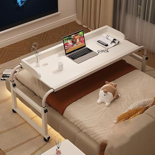 Höhenverstellbarer Beistelltisch mit Rollen für Mobilität, multifunktionaler Roll-Laptoptisch und Steharbeitsplatz, langlebiger und vielseitiger Schreibtisch für Bett oder Couch, 140 cm Breite