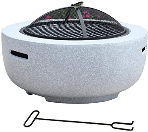 XZHOOQP Cestino antincendio, braciere da Giardino con griglia per Barbecue e Copertura in Rete, Piano del Tavolo Rotondo, Base in Pietra Artificiale 60 x 35 cm