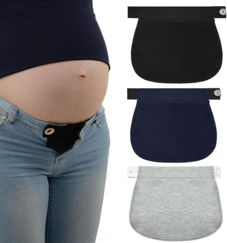 SGERUFZ 3 Pezzi Estensori Cintura Premaman, Regolabili in Cotone Elastico, Prolunga Pantaloni Gravidanza per Donne Incinte, Fascia per Gravidanza, Bottone Allarga Pantaloni, Jeans Premaman Donna