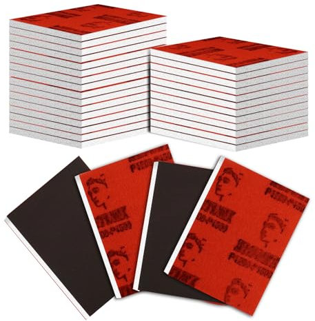 ZephyrCraft Set 27 Spugne Abrasive, Blocchi Lijatura 70x100mm Grana 180-3000, Spugne Riutilizzabili per Legno, Cartongesso, Metallo (Rosso)
