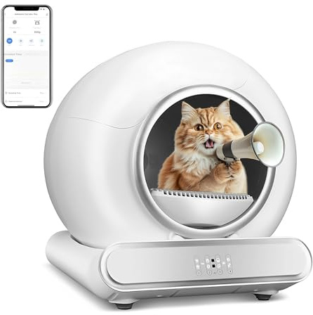 Lettiera Gatto Autopulente 65L+9L Lettiera per Gatti Automatica Completamente Chiusa con Sacchetti per Lettiera per Più Gatti Controllo APP Allarme Sicuro (B)