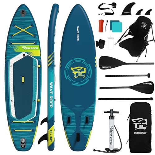 TIGERXBANG Aufblasbares Stand Up Paddle Board 335×86×15cm mit komplettem Zubehör, Vielseitige Premium Paddle Boards für Erwachsene/Jugendliche, Paddle Board Wave Rider Dancer Collection-Navy Blue