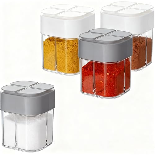 Niaciswe Camping 4 in 1 Gewürzbox 4 Stück Gewürz Dispenser Camping Reise mit Deckel klar Gewürz Boxen mit Flip Top Cap Gewürzdosen 4-in-1Gewürzstreuer Gewürzgläser für Reisen Zuhause Küche Kochen BBQ