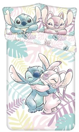 Jerry Fabrics Stitch & Angel - Set di biancheria da letto double-face, 100% cotone, motivo: foglie, copripiumino 140 x 200 cm e federa 50 x 70 cm