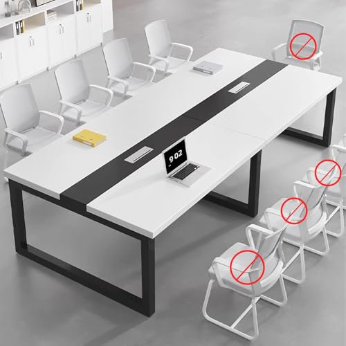 Moderner weißer Konferenztisch mit Kabelmanagement, rechteckiger Business-Stil, Meeting-Schreibtisch aus Holz für Büro, Konferenzraum