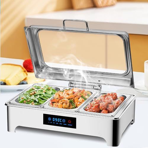 Aocay Chafing Dish Buffet Electrico, Profesional Calentador de Buffet Electrico, Food Warmer Buffet Server para Catering y Fiestas, 9L, 400W, 220V, Acero Inoxidable (1/3)