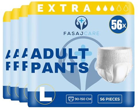 56 x Extra Incontinence Pants Women & Men | Adults Diapers | Ultra Absorption and Soft-Stretch Waistband | Adults Nappies | Waist Size Large 90-150 cm | (4 Packs of 14) (Large)