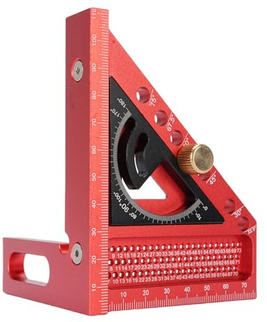 Oreilet 3D Multi Angle Measuring Ruler for Carpenter Square, 0-180 Degree Miter Triangle Ruler, Angle Protractor, Drawing Line Scriber, Layout Tool for Engineer Woodworking (Red and Black)