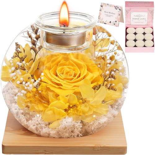 Weihnachtsgeschenke für Frauen, Ewige Rose im Glas mit 18 Duftkerzen - Konservierte Blumen Infinity Rose, Weihnachten Valentinstag Muttertag Geundin Ehefrau, Romantische Deko