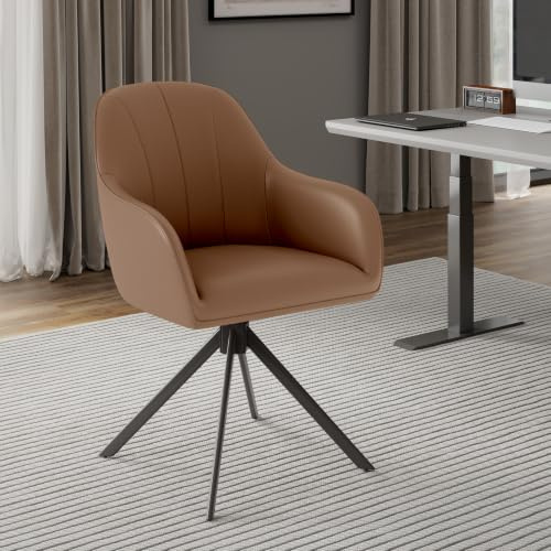 Hawthyhome Esszimmerstühle Drehbar 1er Set 5cm Sitzkissen PU Leder/Braun | Stühle Esszimmer mit Armlehne,Polsterstuhl mit Metallbeinen,Moderner Küchenstuhl für Esszimmer,Wohnzimmer,Büro