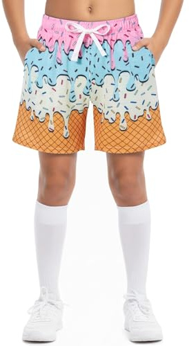 Cozople Boys Athletic Shorts Kids Pink Drip Ice Cream Running Shorts Size 7 Lightweight Sport Shorts for School