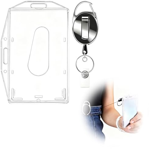 Ruvan Ausweishüllen, 2 Stück Transparente Kartenhalter, Mit Daumenausschub, Mit Ausziehbarem Seil, Horizontaler Und Vertikaler Dual-Use, Für Ausweis, Kreditkarte, Führerschein Und Pass