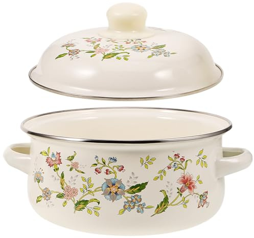 BESPORTBLE Marmite en Émail Multifonction 18 CM Casserole à Soupe Épaisse Compatible Induction et Gaz Ustensile Cuisine pour Mijotage et Cuisson Lente pour Fruits de Mer et Plats Maison