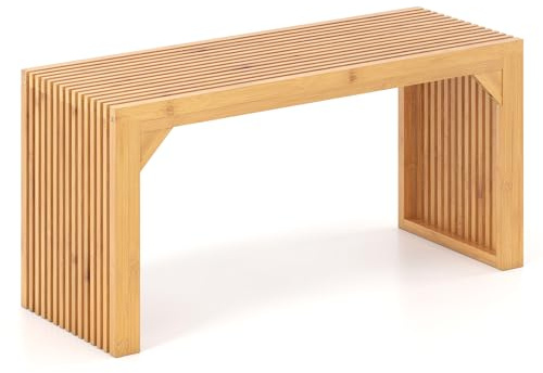 FANTASK Sitzbank Bambus, 90 x 33 x 43 cm, 2 Personen Holzbank ohne Lehne bis 300kg, Essbank & Küchenbank & Flurbank & Bettbank für Esszimmer, Eingangsbereich, Schlafzimmer, Braun