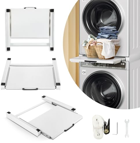 Hebitod Stapelset Waschmaschine Trockner mit Ausziehboden, Verbindungsrahmen Waschmaschine Trockner Universal, Zwischenbaurahmen Trockner Waschmaschine, für Waschmaschine und Trockner