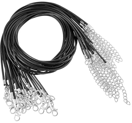 20 Stück lederbänder für ketten mit verschluss, Lederband für Ketten Schwarz 50cm Geflochtene Gewachste Halsketten Schnur Kunstleder Halskette für Damen Herren DIY Armband,Halskette,Schmuckherstellung
