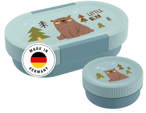 SIGG Lunchlåda set för barn – Lumo Brown Bear – matlåda med extra burk – fjäderlätt brödlåda enhörning – 2-i-1 – BPA-fri – 0,8 l