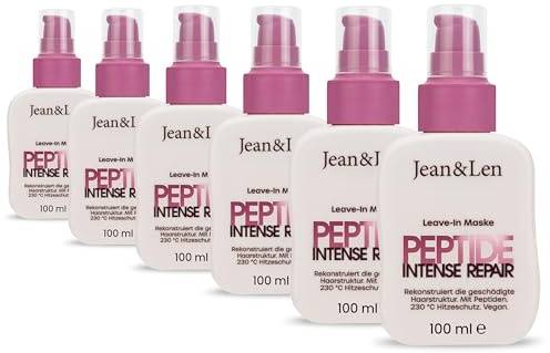 Jean & Len Leave-In-hårmask Peptide Bond Repair Set, för slitet och skadat hår, återuppbygger och reparerar skador i håret, jämnar ut hårstrukturen, värmeskydd upp till 230 °C, vegansk, 6 x 100 ml