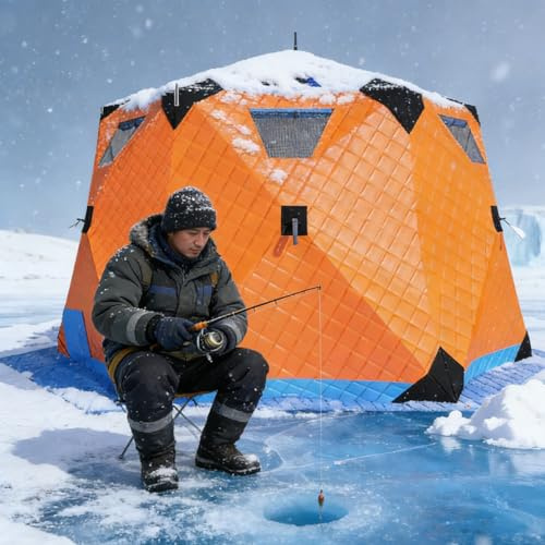 Isolerat popup-isfisketält 3-5 personer hexagonskydd med dragsnöre snabb installation hållbar vindtät för extrem kyla bärbar isfiskeutrustning