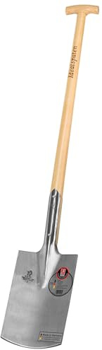 IDEAL-Spaten Gärtner Form | für mittelfeste, leicht steinige Böden | feinpolierter Doppelfederspaten, selbstschärfend, ohne Tritt, Eschen-T-Stiel 95 cm