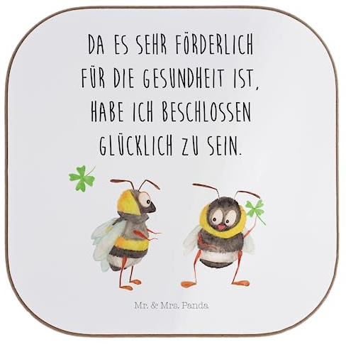 Mr. & Mrs. Panda Tischschoner Hummeln Kleeblatt - Geschenk, Hummel, glücklich Werden, Sein, Biene, Deko, unterleger, Lustige Sprüche, Spruch Positiv, Untersetzer Gläser, gläseruntersetzer, Coaster