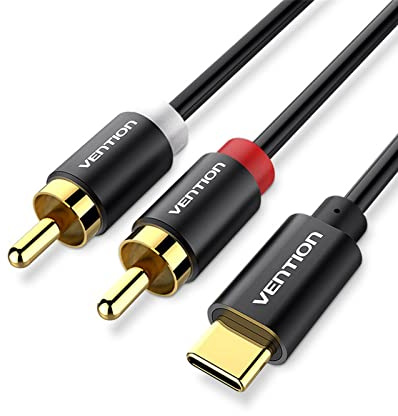 Vention Adapterkabel USB-C-Stecker auf 2 Cinch-Stecker, Audiokabel mit RCA-Stecker und Typ-C-Stecker für USB, geeignet für Xiaomi, LG, Heimkino, Verstärker, DVD, TV, Lautsprecher usw. 1.5m/5ft