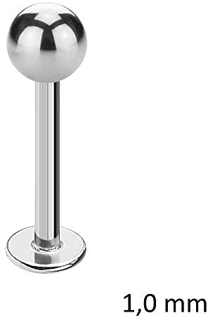 Treuheld® | 1,0 mm LABRET Piercing - SILBER - 16 Größen & Längen - mit Kugel zum Schrauben - LIPPENPIERCING - Chirurgenstahl 316L Edel-Stahl nickelfrei Piercing-Stab - Intimpiercing & Zungenpiercing