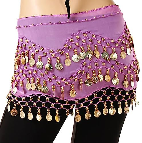 XueXian(TM) Damen Bauchtanz Hüfttuch Rock Gürtel mit Münzen Tanztuch(Lila)