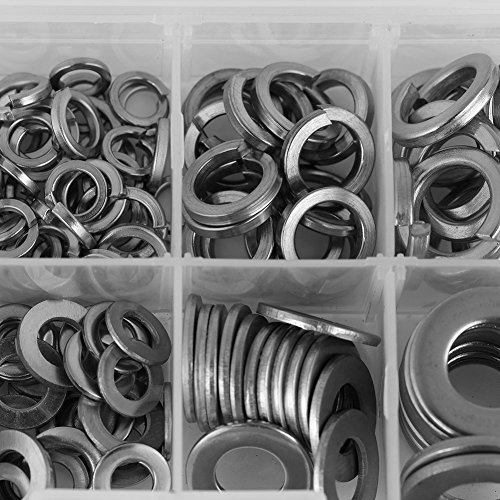 Rondelles Plates,Akozon 200 Pièces Rondelles Plates avec Rondelle à ressort en 304 Acier Inoxydable Assortiment, Rondelles d'étanchéité, Rondelles à vis avec Boite en Plastique - M5 M6 M8 M10