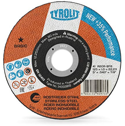 Tyrolit Superdünne Trennscheiben für Edelstahl, 125 x 1,0 x 22,23 mm, 25 Stück